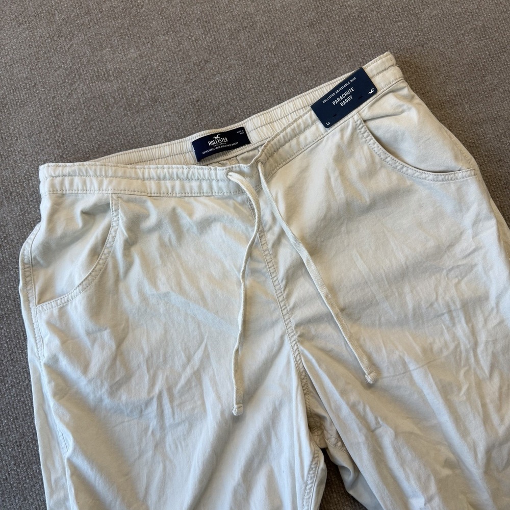 NWT Hollister Parachute Baggy Pant Mens L White Cotton Straight Leg‎ Stretch